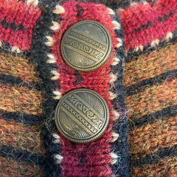 SNOWFLAKE TM  Sz XL 100% Wool Jacquard Brocade Detail Cardigan Sweater - Picture 11 of 11